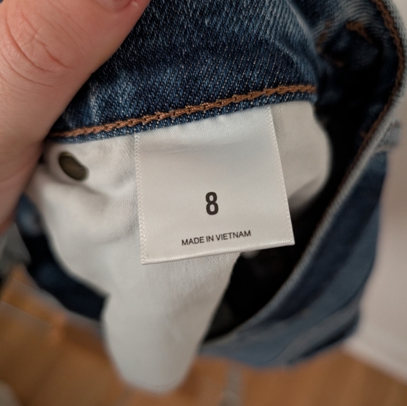 Express Blue Indigo Denim Gold Tone Horsebit Cut Off Raw Hem Jean Mini Skirt - Picture 4 of 7